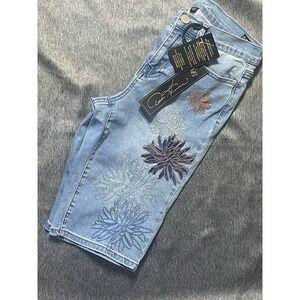 DG2 NWT Embellished Bermuda Shorts Y2K BOHO Light Denim Pockets Zipper 6P (C1)